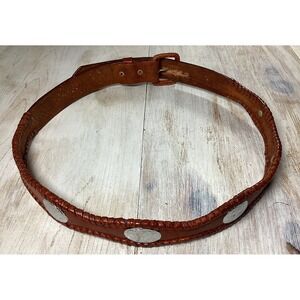 Brown Leather Tooled Belt Silver Floral Embellishment Western Rodeo Size 42